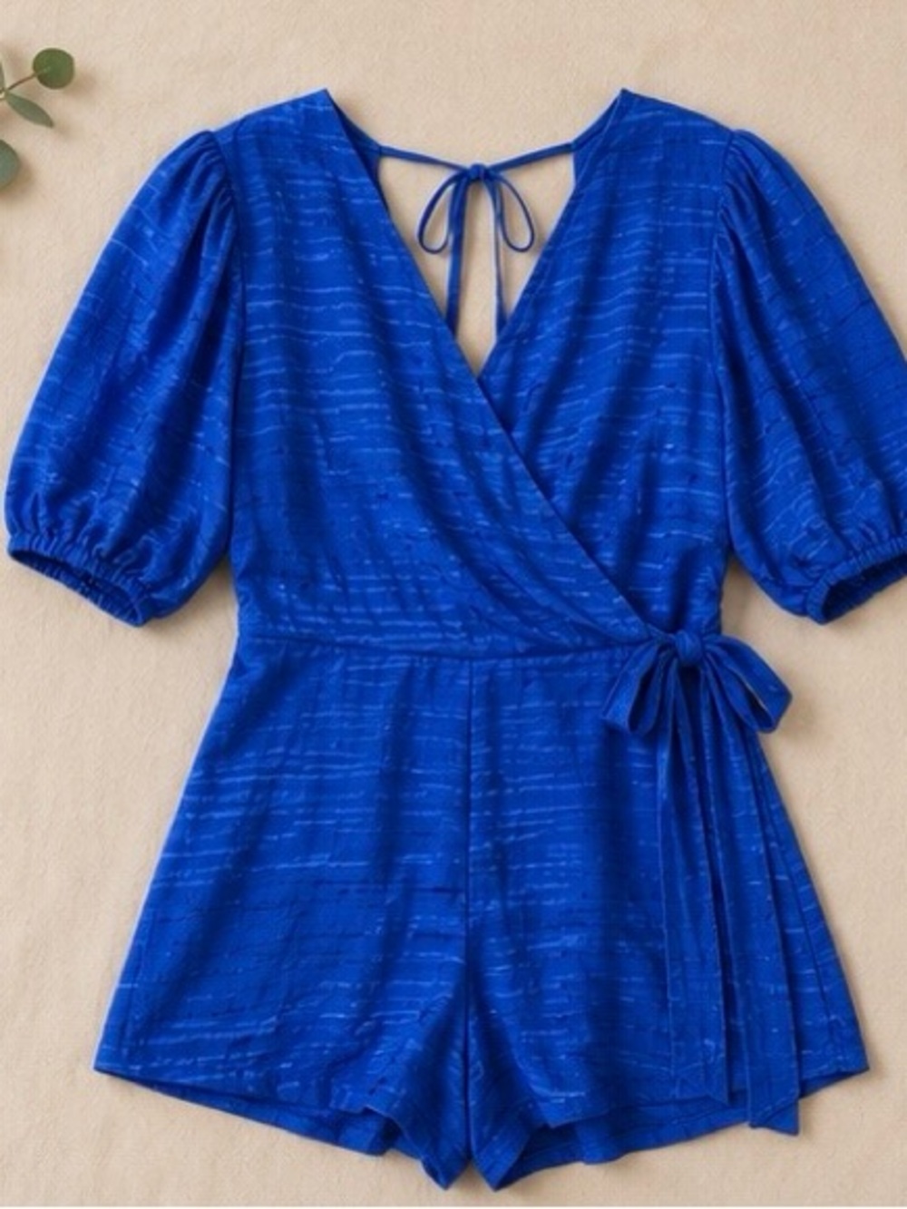 Guess Alyssandra Royal Blue Puff-Sleeve Wrap Romper XS